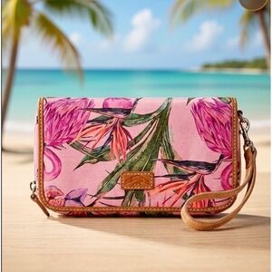 Consuela Brynn Pink Flamingo Tropical Floral Zip Around Wallet